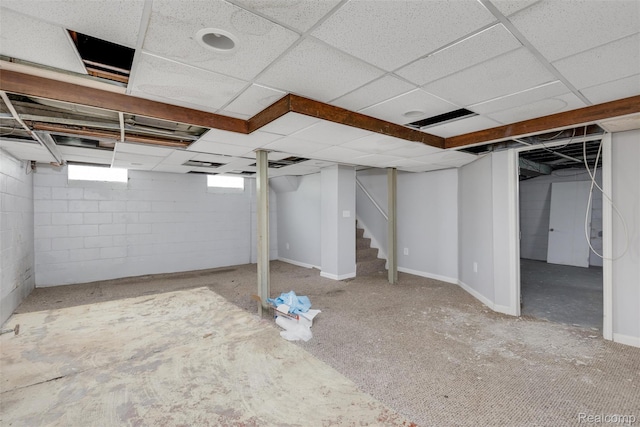 852 Cambridge Rd, Berkley, MI 48072 - below grade area with stairway and a paneled ceiling