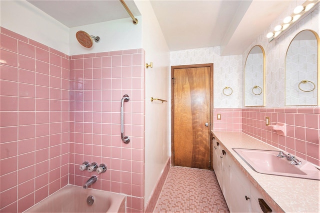 30151 Westfield St, Farmington Hills, MI 48334 - bathroom with shower / bath combination, vanity, and tile patterned floors