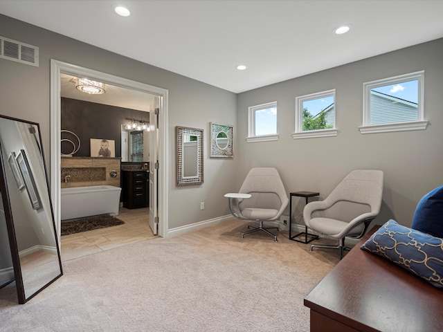 13531 Brampton Ct, Utica, MI 48315 - sitting room featuring light carpet and recessed lighting