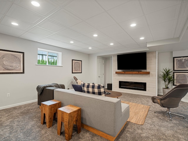 13531 Brampton Ct, Utica, MI 48315 - carpeted living area with recessed lighting and a large fireplace