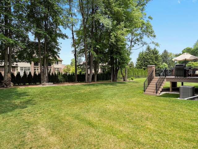 13531 Brampton Ct, Utica, MI 48315 - view of green lawn featuring a wooden deck and stairway