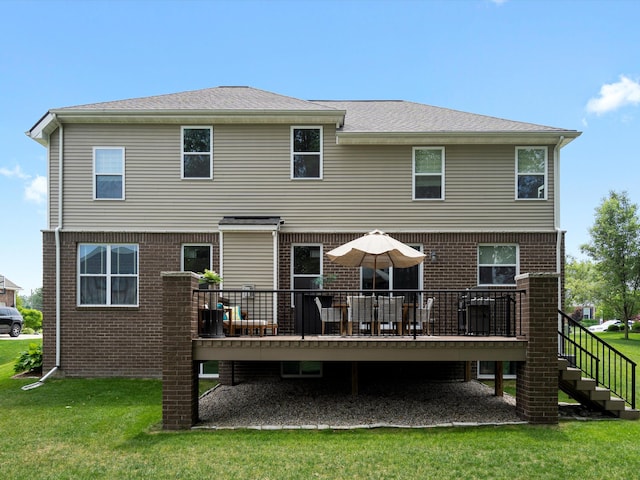 13531 Brampton Ct, Utica, MI 48315 - back of house with a deck, brick siding, and stairs