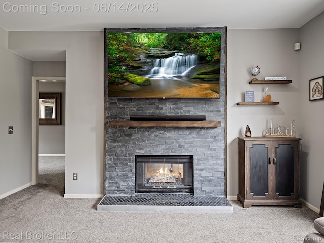 7235 Goldenrod Ct, Brighton, MI 48116 - living area featuring carpet flooring and a fireplace