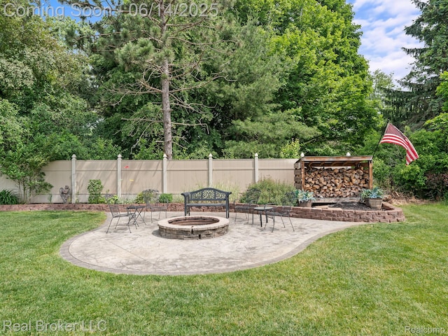 7235 Goldenrod Ct, Brighton, MI 48116 - view of yard featuring an outdoor fire pit and a patio area
