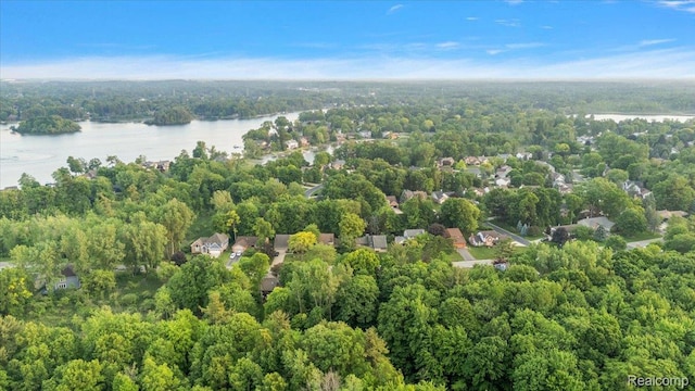 2696 Cedar Key Dr, Lake Orion, MI 48360 - aerial overview of property's location with a large body of water and a forest