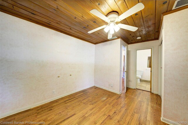 290 Florawood Blvd, Waterford, MI 48327 - unfurnished room with wooden ceiling, light wood-style floors, a ceiling fan, and ornamental molding