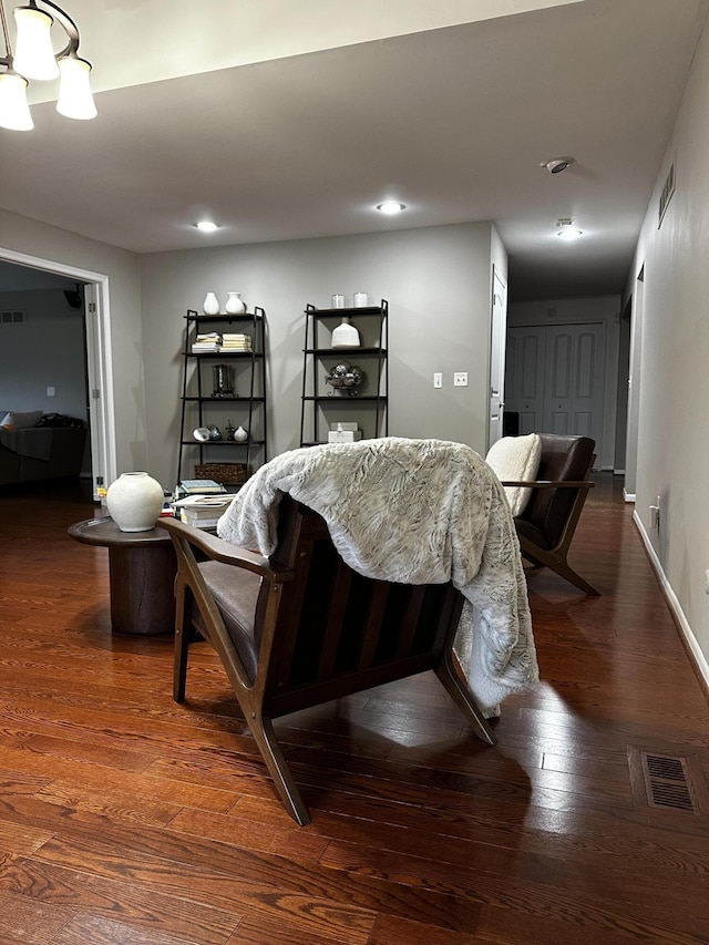 5653 Powder Horn Dr, West Bloomfield, MI 48322 - living room featuring a chandelier, hardwood / wood-style flooring, and recessed lighting