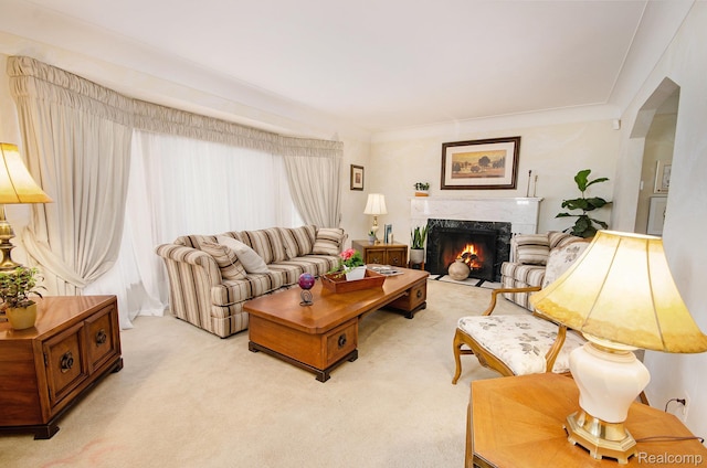 16251 Prest St, Detroit, MI 48235 - living area with a high end fireplace and light carpet