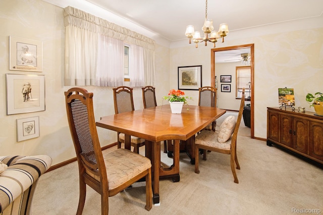 16251 Prest St, Detroit, MI 48235 - dining space featuring a chandelier, light colored carpet, and a ceiling fan
