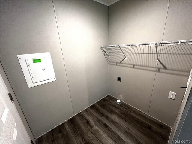 1048 Pheasant Dr, Bay City, MI 48706 - laundry area with hookup for an electric dryer, dark wood-type flooring, and electric panel