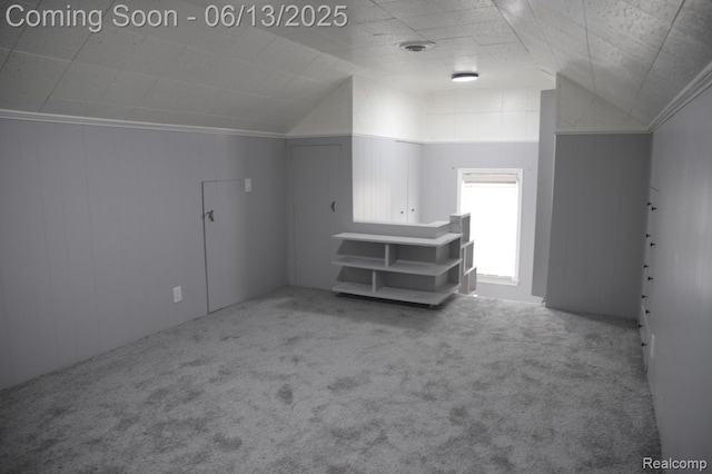 9037 Longacre St, Detroit, MI 48228 - bonus room featuring carpet floors, lofted ceiling, and a decorative wall