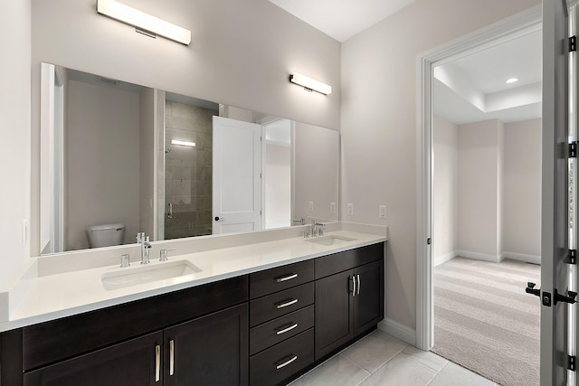 7479 Gramercy Cir W, Bloomfield, MI 48322 - full bathroom featuring double vanity, a shower stall, and tile patterned flooring