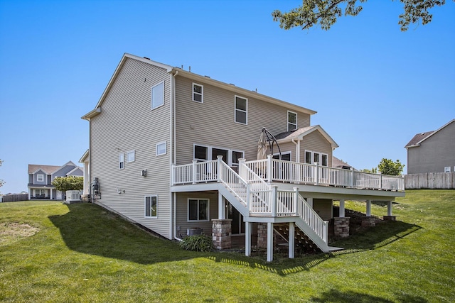 7990 Hemel Ln, Richland, MI 49083 - back of house with stairway, a deck, and a lawn