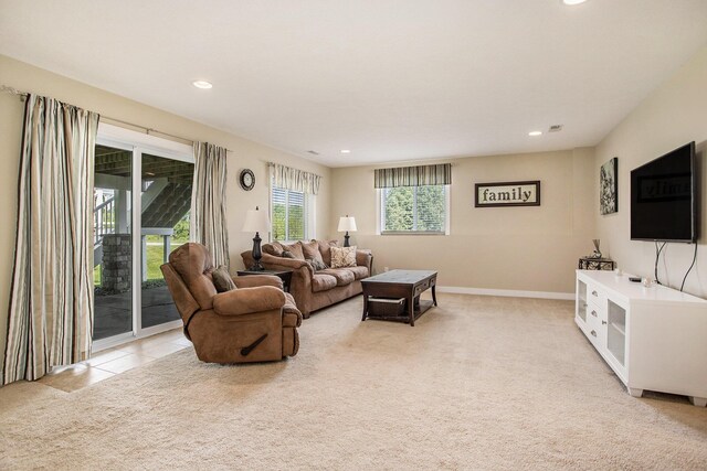 7990 Hemel Ln, Richland, MI 49083 - living room with recessed lighting and light colored carpet