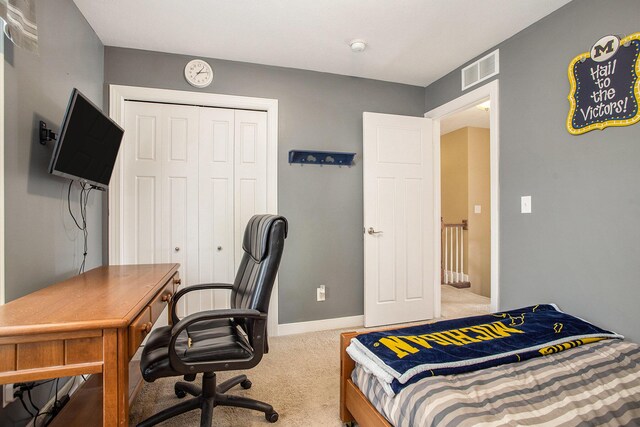 7990 Hemel Ln, Richland, MI 49083 - bedroom with carpet flooring, a closet, and a desk