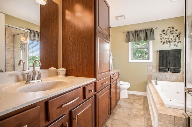 7990 Hemel Ln, Richland, MI 49083 - full bathroom with healthy amount of natural light, a whirlpool tub, vanity, and a tile shower