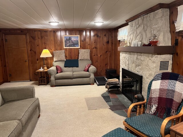 261 W Main St, Hart, MI 49420 - carpeted living area featuring wood walls
