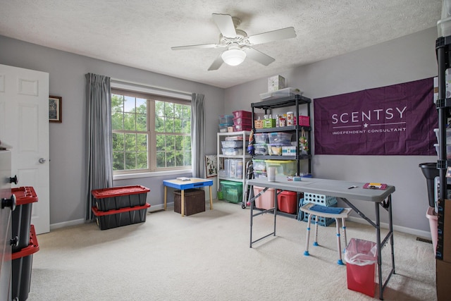 17872 Victors Ln, Marshall, MI 49068 - carpeted home office featuring a ceiling fan and a textured ceiling