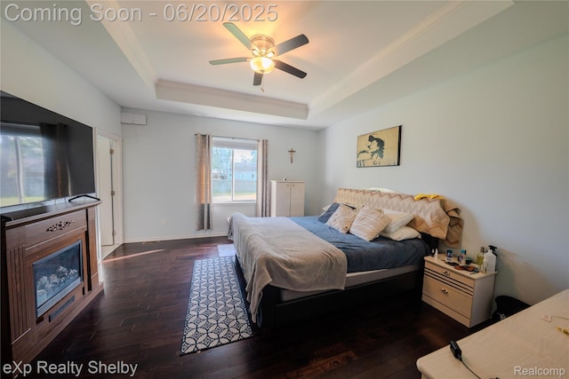 24986 Murray St, Harrison Township, MI 48045 - bedroom with a tray ceiling, wood-type flooring, ceiling fan, and ornamental molding