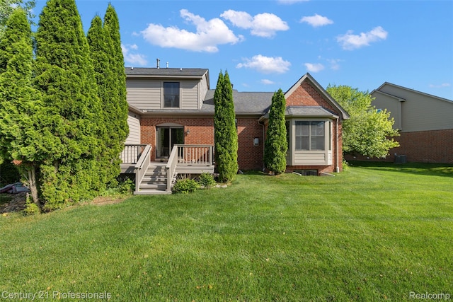 4013 Ardsley Ct, Clarkston, MI 48348 - view of front of property with brick siding, a front lawn, a deck, and roof with shingles
