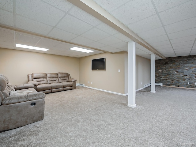 8595 Eastway Dr, White Lake, MI 48386 - carpeted living area featuring a paneled ceiling