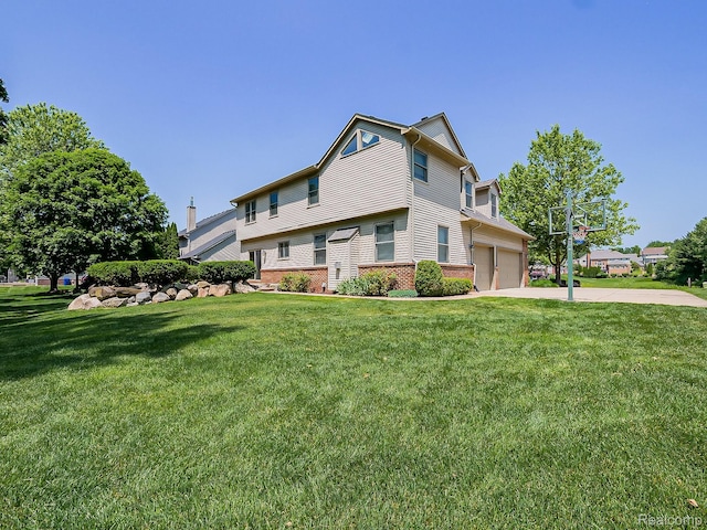 8595 Eastway Dr, White Lake, MI 48386 - view of front of home featuring brick siding, a front lawn, and driveway