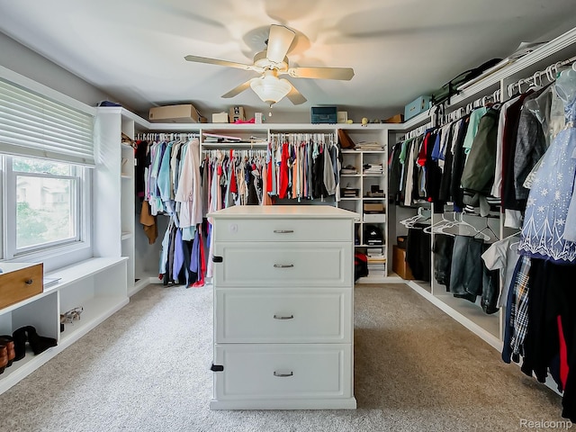 8595 Eastway Dr, White Lake, MI 48386 - walk in closet with light colored carpet and a ceiling fan