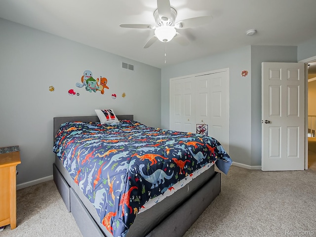 8595 Eastway Dr, White Lake, MI 48386 - bedroom featuring carpet floors, a closet, and ceiling fan