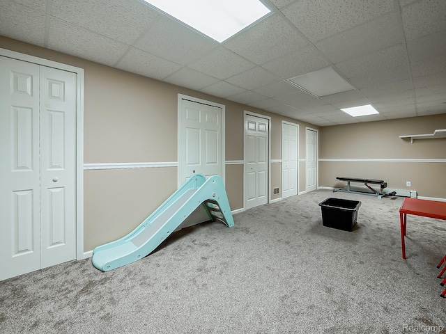 8595 Eastway Dr, White Lake, MI 48386 - recreation room featuring carpet and a drop ceiling