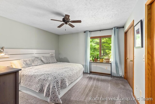 1579 Geddes Ave NW, Grand Rapids, MI 49534 - carpeted bedroom with a textured ceiling and ceiling fan