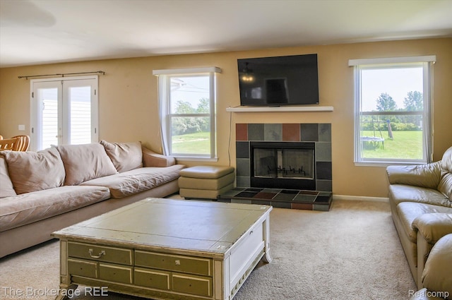1484 E Baldwin Rd, Grand Blanc, MI 48439 - living area featuring carpet and a tiled fireplace