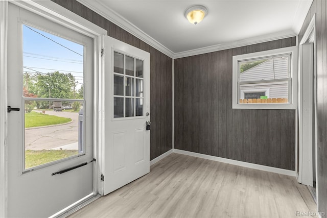 33420 Bentley Ct, Westland, MI 48186 - doorway to outside with ornamental molding and light wood finished floors