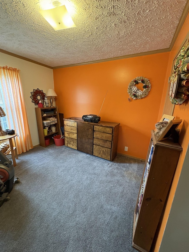 9233 Gary Rd, Chesaning, MI 48616 - carpeted bedroom with a textured ceiling and crown molding