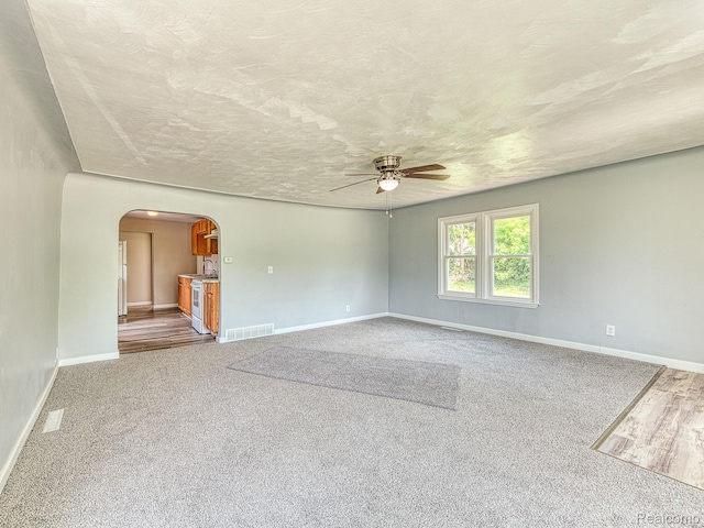 1309 Wood St, Monroe, MI 48161 - carpeted spare room with arched walkways, a ceiling fan, and a textured ceiling