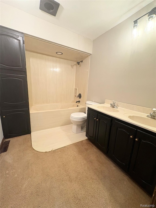 7073 N Linden Rd, Mount Morris, MI 48458 - bathroom with carpet, washtub / shower combination, and double vanity