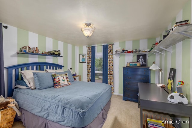 307 N Jefferson St SE, Lowell, MI 49331 - bedroom with carpet and wallpapered walls