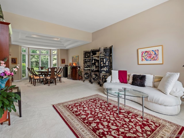 7304 Colchester Ln, West Bloomfield, MI 48322 - carpeted living room featuring a tray ceiling