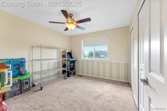 26957 Blue Heron Dr, Flat Rock, MI 48134 - game room featuring carpet flooring and ceiling fan