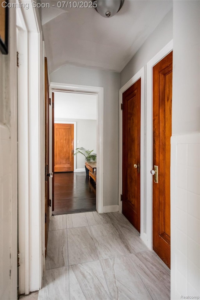 3924 Yorkshire Rd, Detroit, MI 48224 - hallway with vaulted ceiling and marble finish flooring