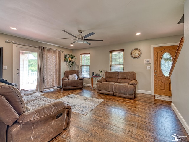 4775 Huron Ave, Newport, MI 48166 - living room with wood finished floors, a ceiling fan, and recessed lighting