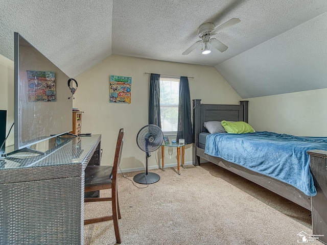4775 Huron Ave, Newport, MI 48166 - carpeted bedroom with vaulted ceiling, a textured ceiling, and a ceiling fan