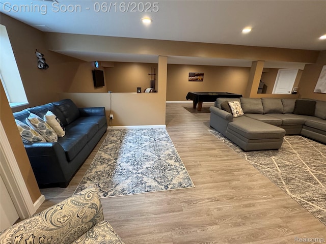 4020 Oak St, Grand Blanc, MI 48439 - living area with billiards table, light wood-style floors, and recessed lighting
