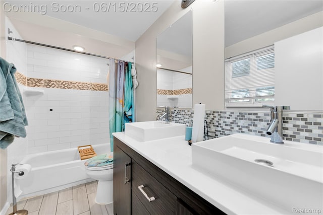 29464 Marshall St, Southfield, MI 48076 - bathroom featuring shower / bathtub combination with curtain and double vanity