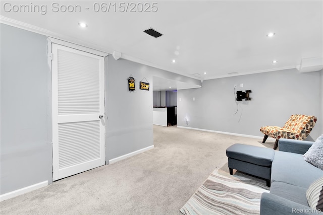 29464 Marshall St, Southfield, MI 48076 - sitting room featuring carpet flooring, crown molding, and recessed lighting