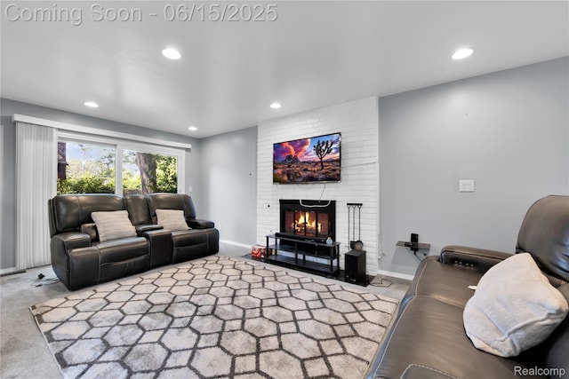 29464 Marshall St, Southfield, MI 48076 - carpeted living area featuring recessed lighting and a fireplace