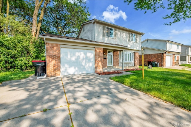 29464 Marshall St, Southfield, MI 48076 - view of front facade featuring an attached garage, brick siding, driveway, and a front yard