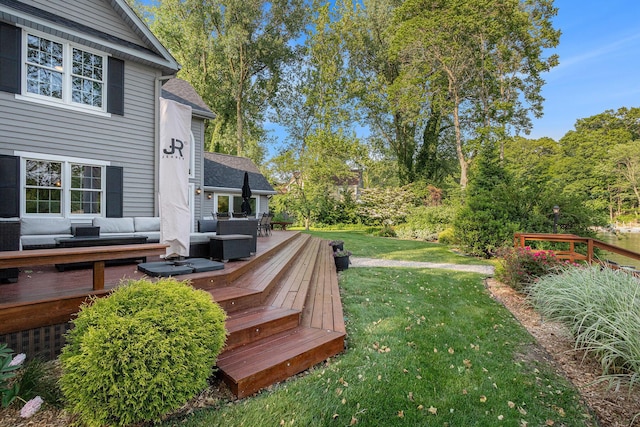 1415 Blackhawk Trl, Benton Harbor, MI 49022 - view of grassy yard featuring outdoor lounge area and a deck