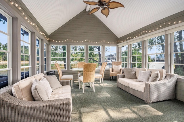 1415 Blackhawk Trl, Benton Harbor, MI 49022 - sunroom / solarium with outdoor lounge area, lofted ceiling, a ceiling fan, and healthy amount of natural light