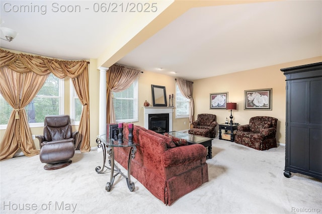 1768 Carriage Hl, Commerce Twp, MI 48382 - living area with carpet and a glass covered fireplace