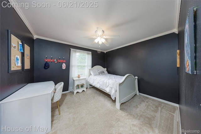 1768 Carriage Hl, Commerce Twp, MI 48382 - carpeted bedroom with ornamental molding and ceiling fan